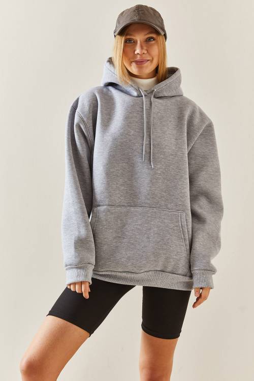 Gri Oversize Şardonlu Kapüşonlü Sweatshirt 4KXK8-47742-03 - 3