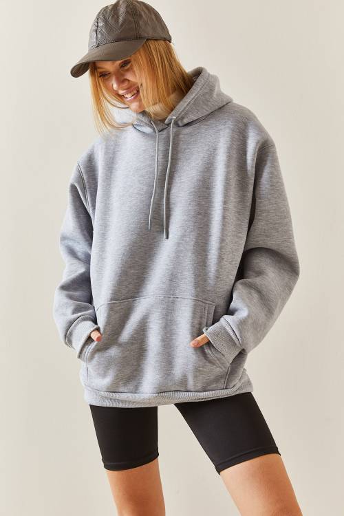 Gri Oversize Şardonlu Kapüşonlü Sweatshirt 4KXK8-47742-03 - 4