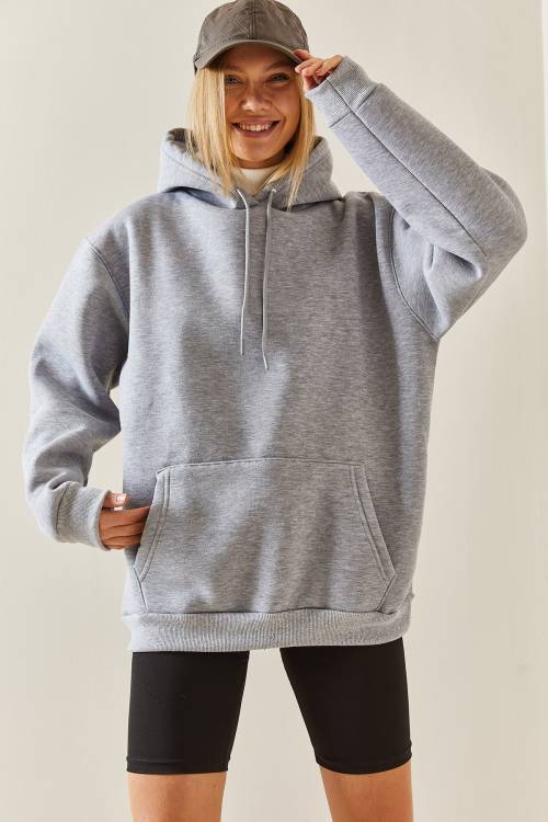 Gri Oversize Şardonlu Kapüşonlü Sweatshirt 4KXK8-47742-03 - 5