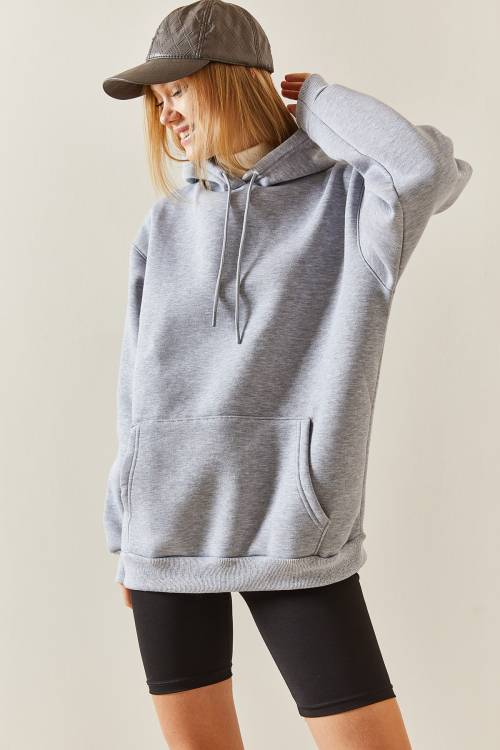 Gri Oversize Şardonlu Kapüşonlü Sweatshirt 4KXK8-47742-03 - 6