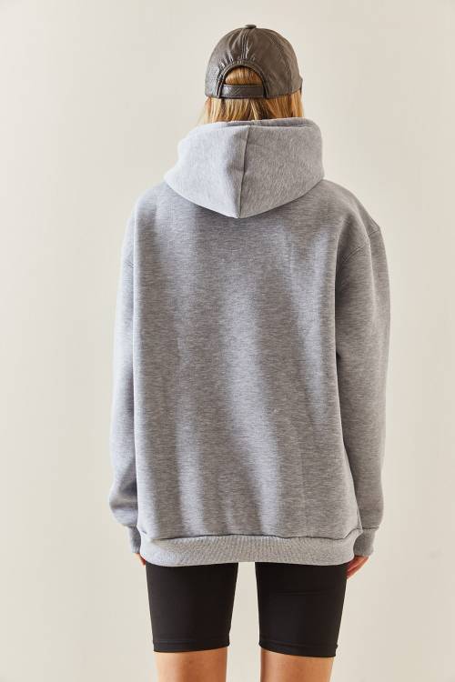 Gri Oversize Şardonlu Kapüşonlü Sweatshirt 4KXK8-47742-03 - 7