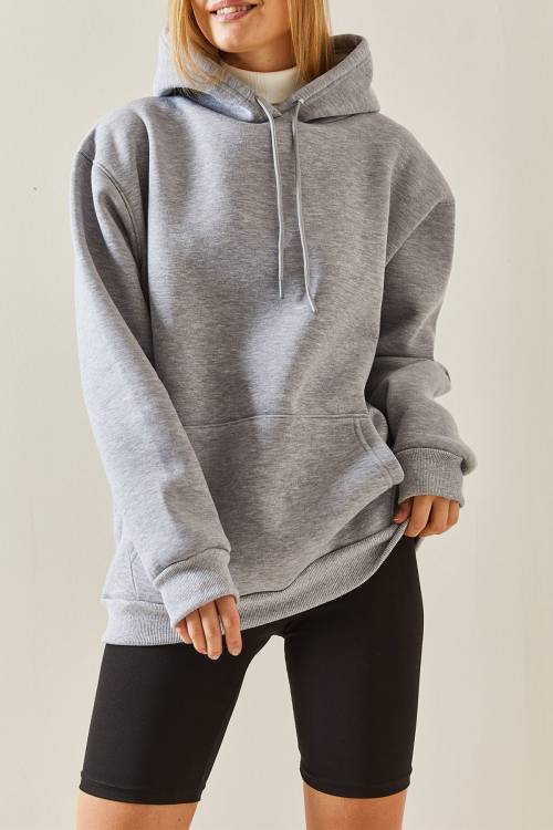 Gri Oversize Şardonlu Kapüşonlü Sweatshirt 4KXK8-47742-03 - 1
