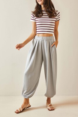 Gri Pileli Salaş Şalvar Pantolon 5YXK5-48700-03 - XHAN