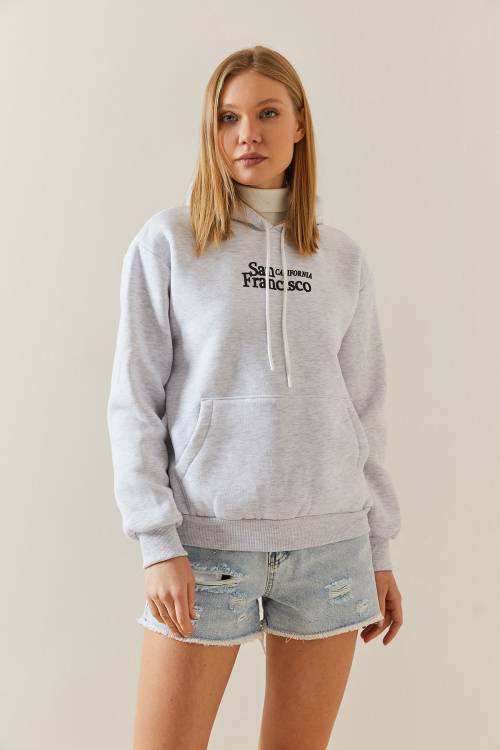 Gri Şardonlu & Kapüşonlü Sweatshirt 4KXK8-47834-03 - 3