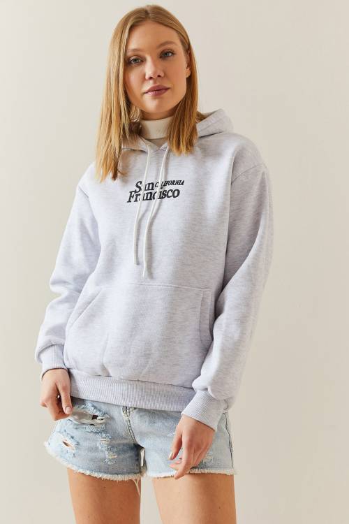 Gri Şardonlu & Kapüşonlü Sweatshirt 4KXK8-47834-03 - 4