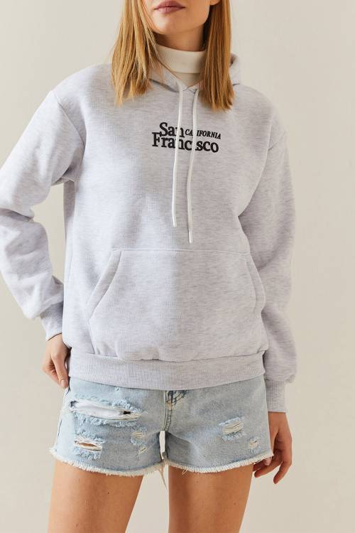 Gri Şardonlu & Kapüşonlü Sweatshirt 4KXK8-47834-03 - 1