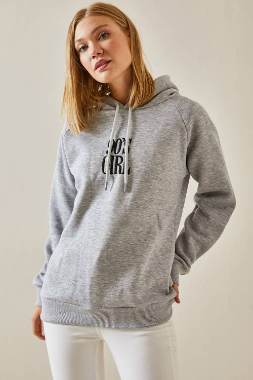Gri Yazı Detaylı Şardonlu Kapüşonlü Sweatshirt 4KXK8-47593-03 - 3