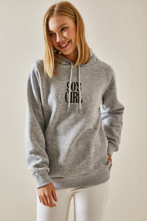 Gri Yazı Detaylı Şardonlu Kapüşonlü Sweatshirt 4KXK8-47593-03 - 4