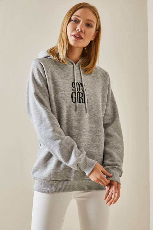 Gri Yazı Detaylı Şardonlu Kapüşonlü Sweatshirt 4KXK8-47593-03 - 6