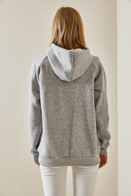 Gri Yazı Detaylı Şardonlu Kapüşonlü Sweatshirt 4KXK8-47593-03 - 7