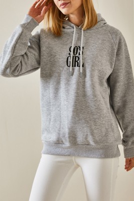 Gri Yazı Detaylı Şardonlu Kapüşonlü Sweatshirt 4KXK8-47593-03 