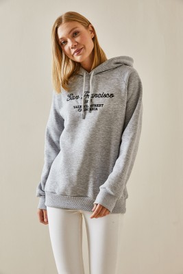 Gri Yazı Detaylı Şardonlu Kapüşonlü Sweatshirt 4KXK8-47599-03 - 4