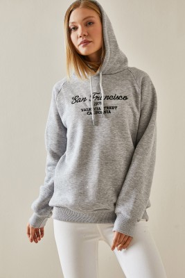 Gri Yazı Detaylı Şardonlu Kapüşonlü Sweatshirt 4KXK8-47599-03 - 6