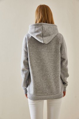 Gri Yazı Detaylı Şardonlu Kapüşonlü Sweatshirt 4KXK8-47599-03 - 7
