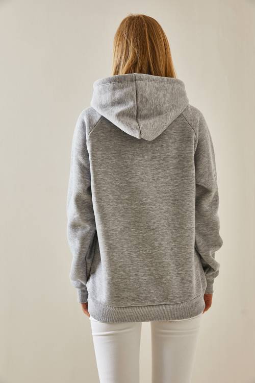 Gri Yazı Detaylı Şardonlu Kapüşonlü Sweatshirt 4KXK8-47599-03 - 7
