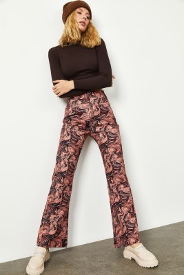 Gül Kurusu Batik Desen Yüksek Bel İspanyol Paça Pantolon 2KXK5-45734-65 - 3