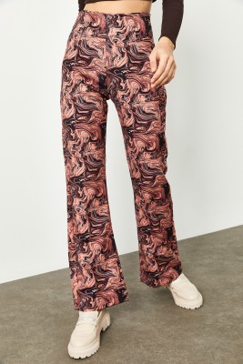 Gül Kurusu Batik Desen Yüksek Bel İspanyol Paça Pantolon 2KXK5-45734-65 - 5