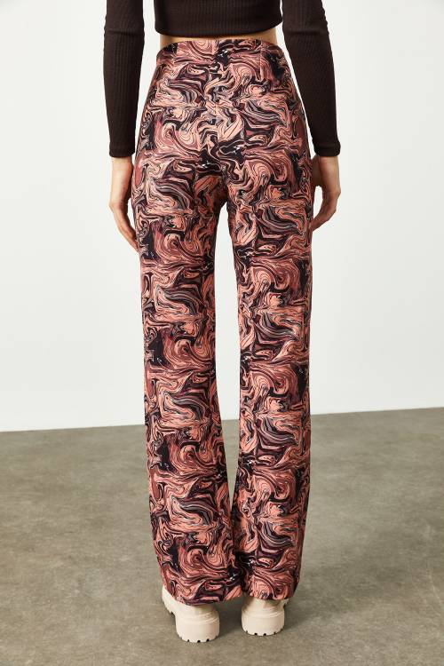 Gül Kurusu Batik Desen Yüksek Bel İspanyol Paça Pantolon 2KXK5-45734-65 - 6