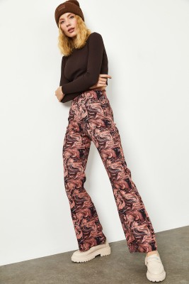 Gül Kurusu Batik Desen Yüksek Bel İspanyol Paça Pantolon 2KXK5-45734-65 - 7