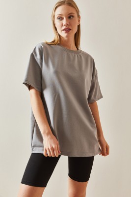 Gümüş Oversize Basic Tişört 3YXK1-47087-23 - 2