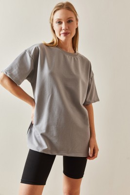 Gümüş Oversize Basic Tişört 3YXK1-47087-23 - 4