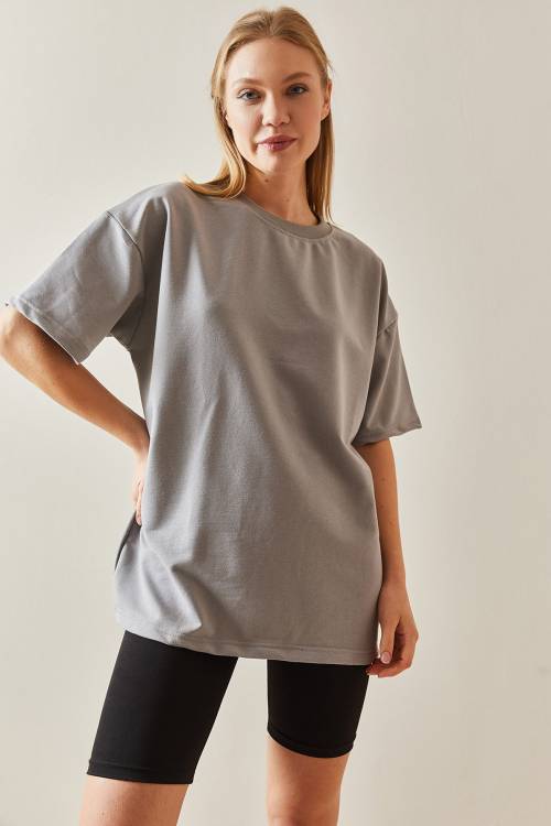 Gümüş Oversize Basic Tişört 3YXK1-47087-23 - 4