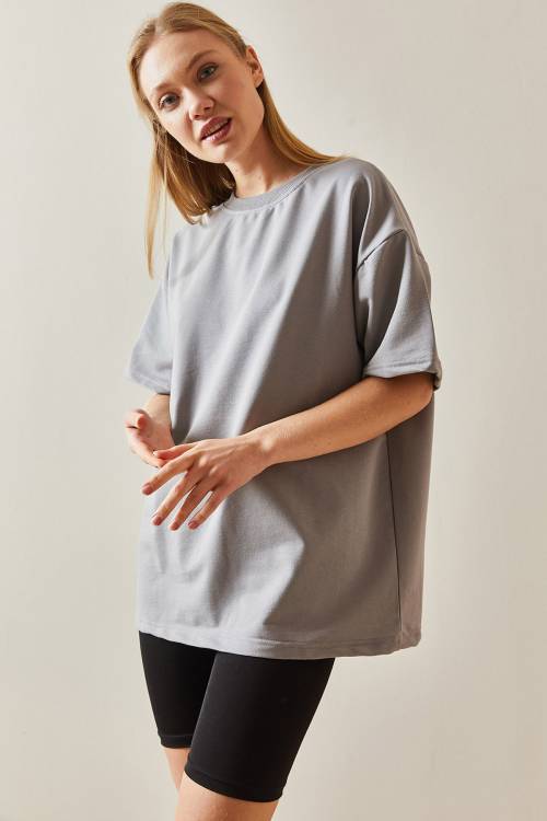 Gümüş Oversize Basic Tişört 3YXK1-47087-23 - 5