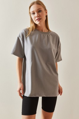 Gümüş Oversize Basic Tişört 3YXK1-47087-23 - 6