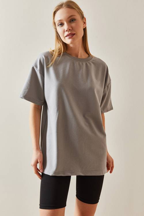 Gümüş Oversize Basic Tişört 3YXK1-47087-23 - 6