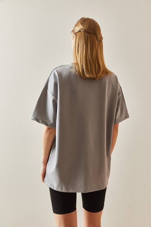 Gümüş Oversize Basic Tişört 3YXK1-47087-23 - 7