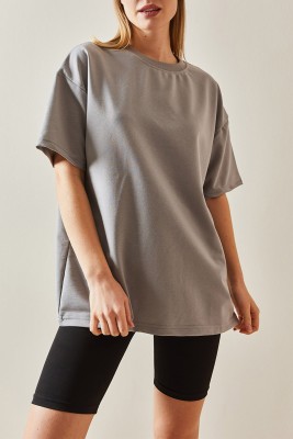 Gümüş Oversize Basic Tişört 3YXK1-47087-23 