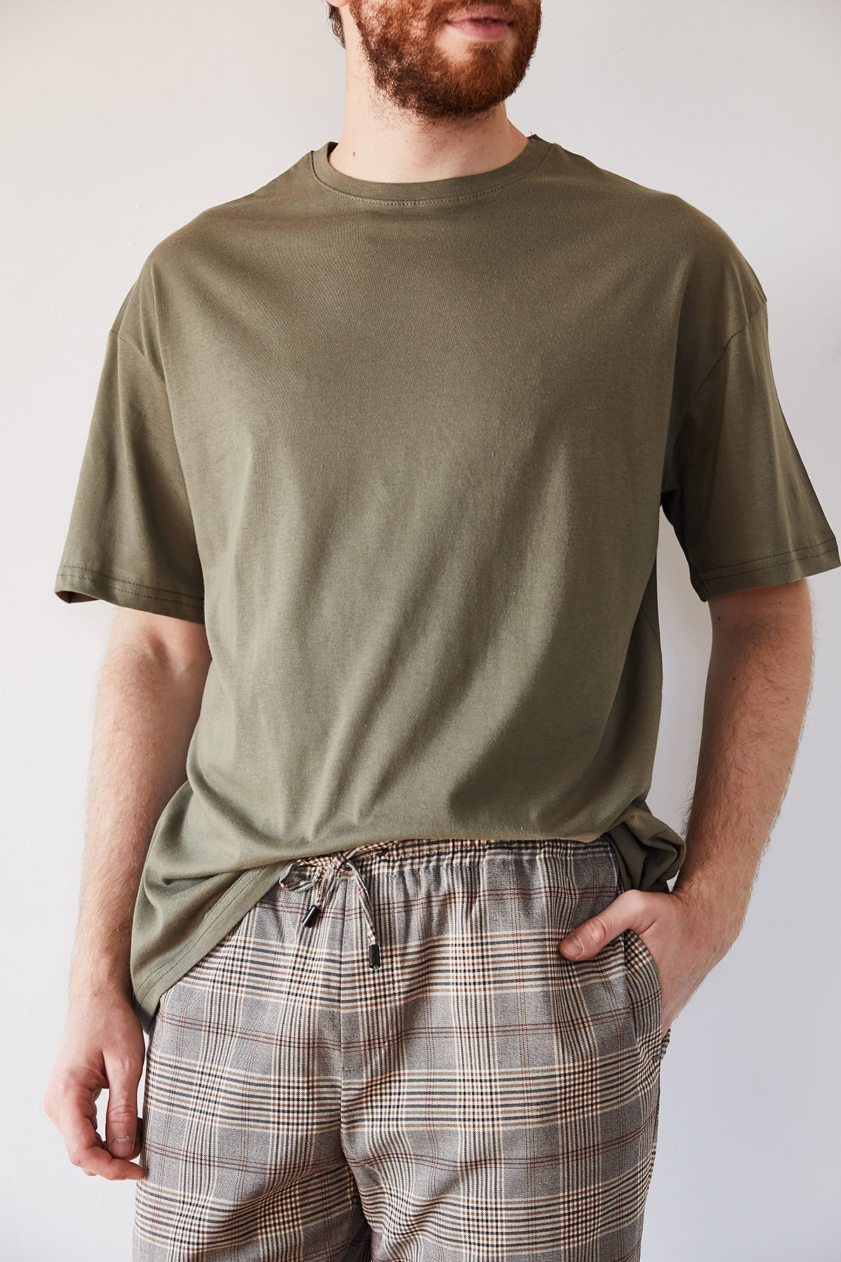 XHAN - Haki Basic Bol Kesim Oversize T-shirt 1KXE1-44215-09