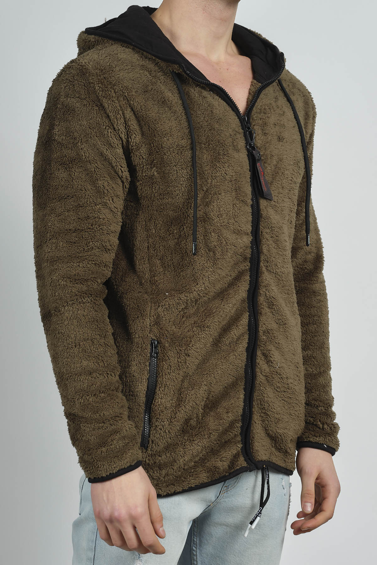 Haki Fermuarlı Kapüşonlu Peluş Sweat 1KXE8-44271-09 