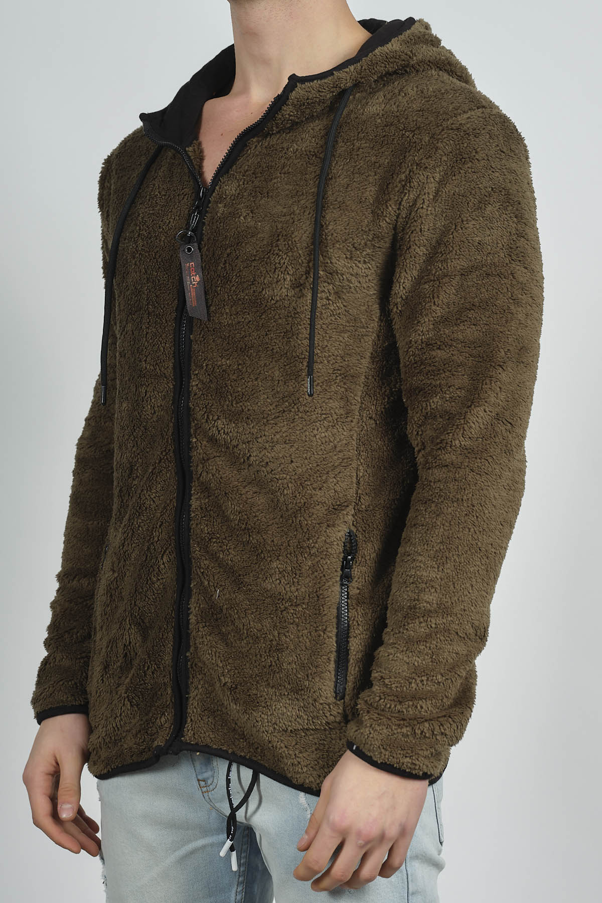 Haki Fermuarlı Kapüşonlu Peluş Sweat 1KXE8-44271-09 - 2