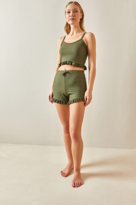 Haki İp Askılı Fırfırlı Pijama Takımı 0YXK8-43755-09 - 3