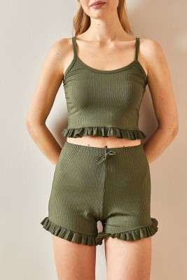 Haki İp Askılı Fırfırlı Pijama Takımı 0YXK8-43755-09 - XHAN