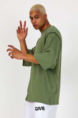 Haki Oversize Reglan Kol Yazılı Tişört 2YXE2-46287-09 - 2