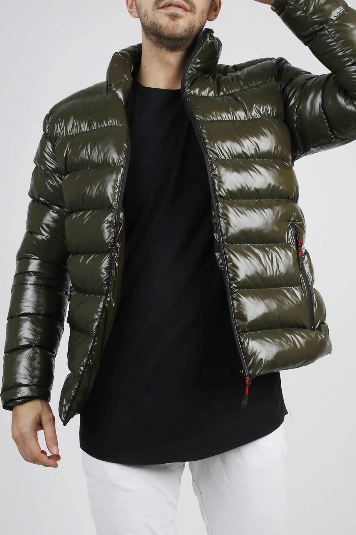 Haki Parlak Şişme Mont 1KXE4-44346-09 - 4