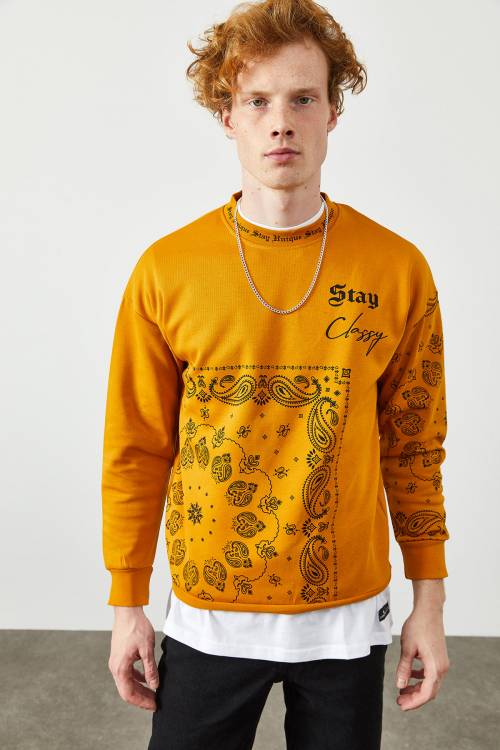 Hardal Etnik Desenli Sweatshirt 2KXE8-45350-37 - 2