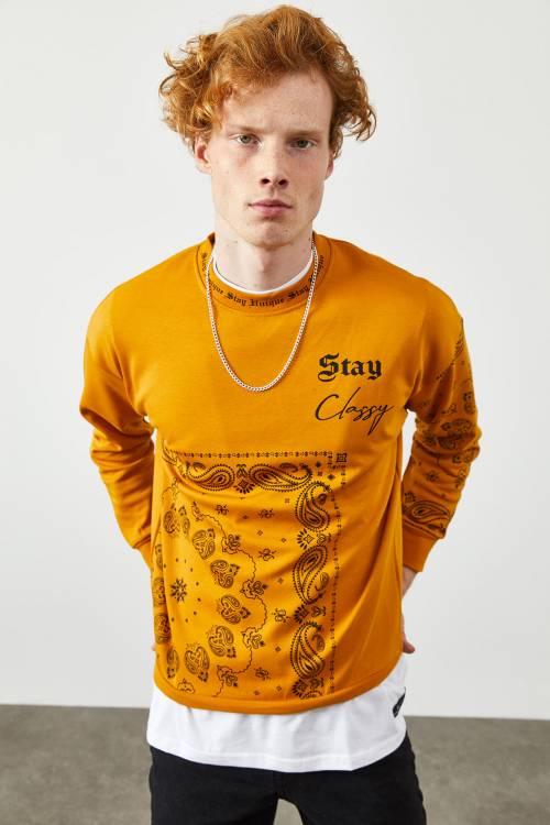 Hardal Etnik Desenli Sweatshirt 2KXE8-45350-37 - 3