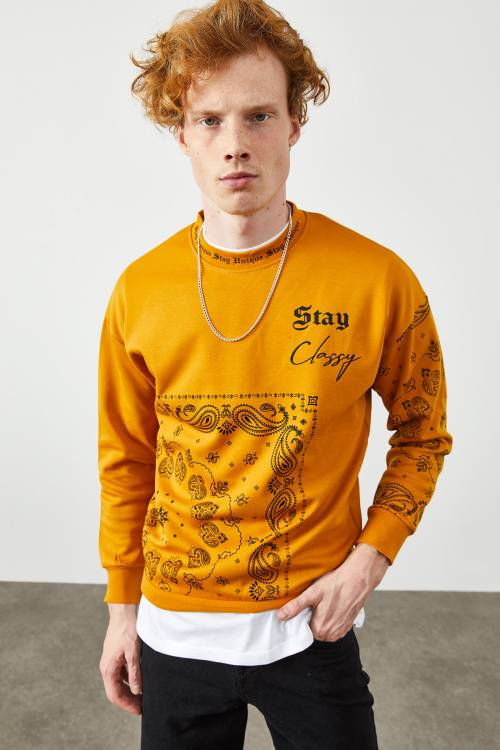 Hardal Etnik Desenli Sweatshirt 2KXE8-45350-37 - 5