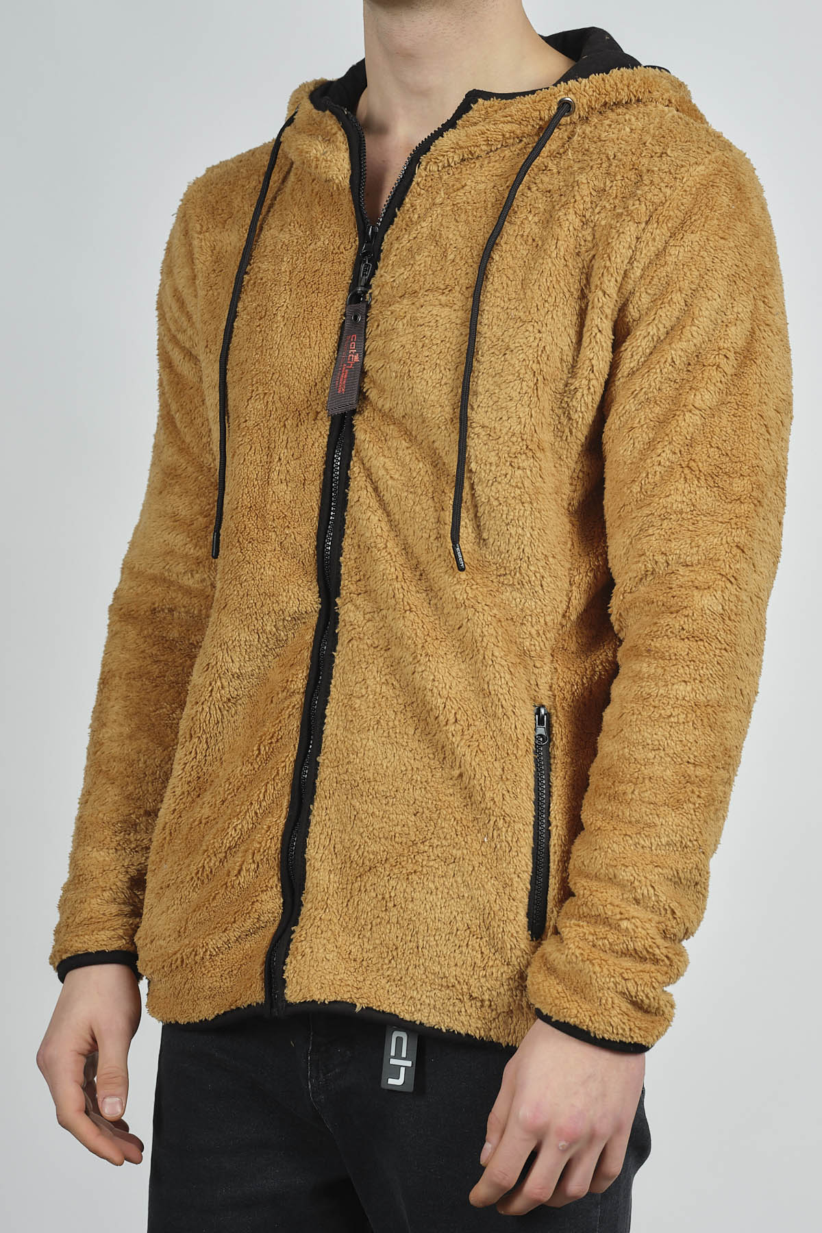 Hardal Fermuarlı Kapüşonlu Peluş Sweat 1KXE8-44271-37 