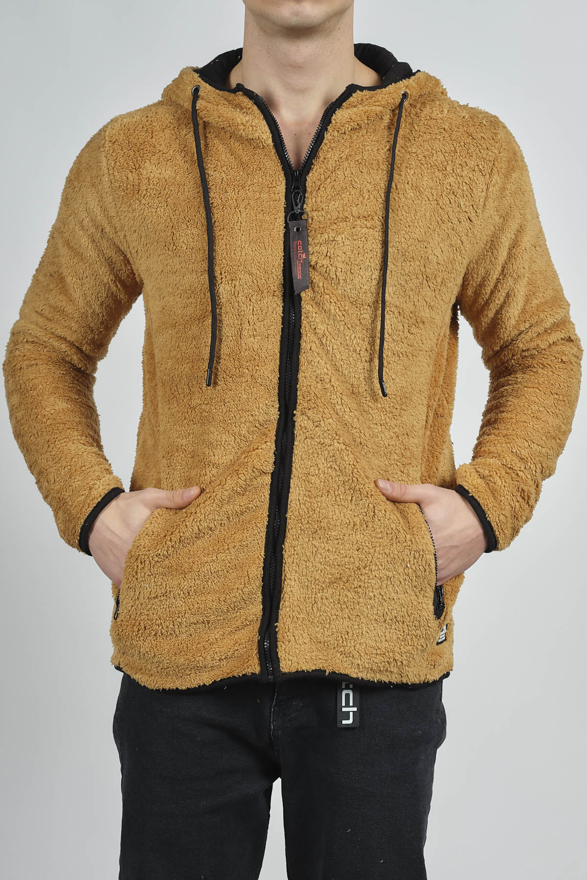 Hardal Fermuarlı Kapüşonlu Peluş Sweat 1KXE8-44271-37 - 5