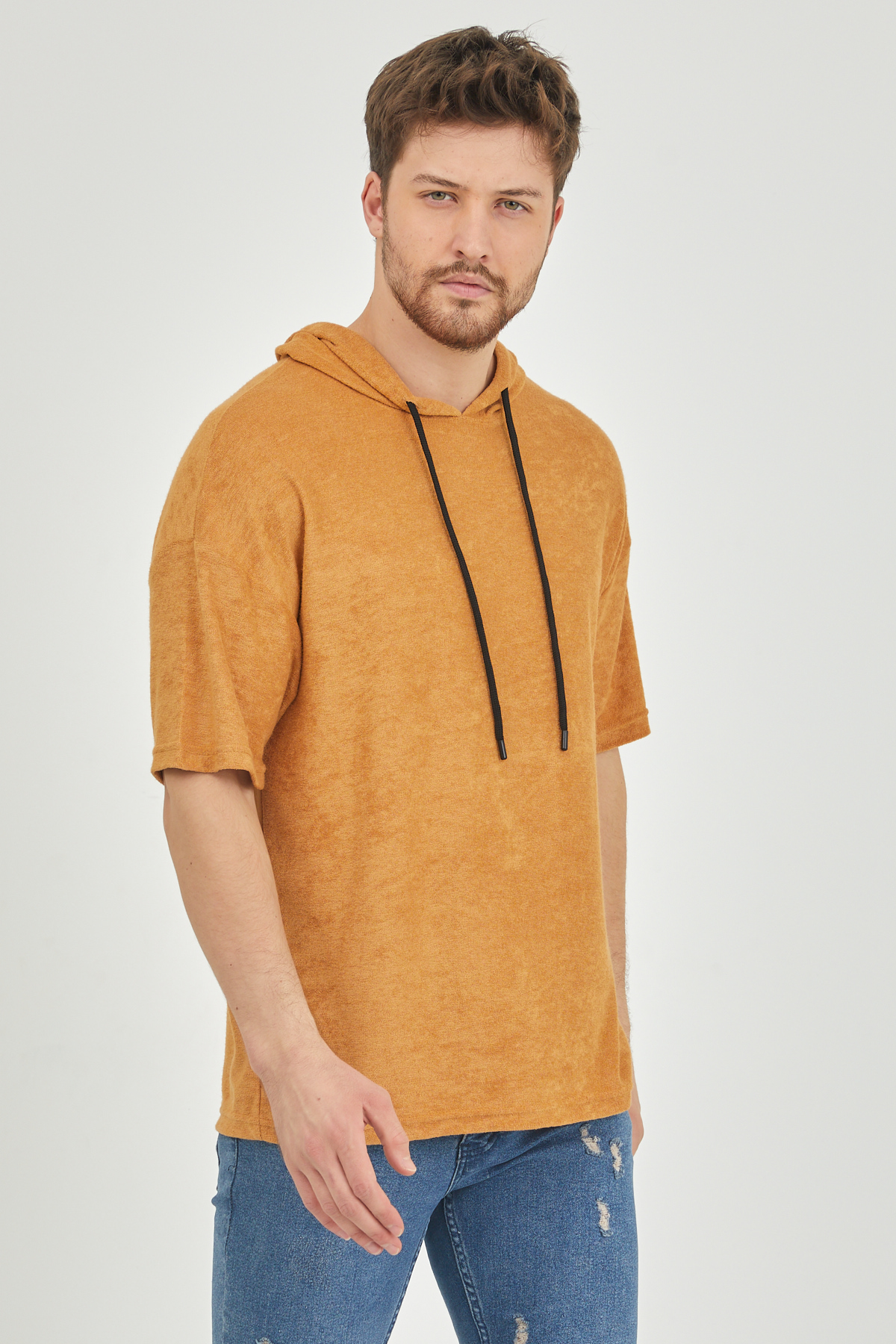 Hardal Kısa Kol Baharlık Kapüşonlu Sweatshirt 1KXE8-44653-37 - 1