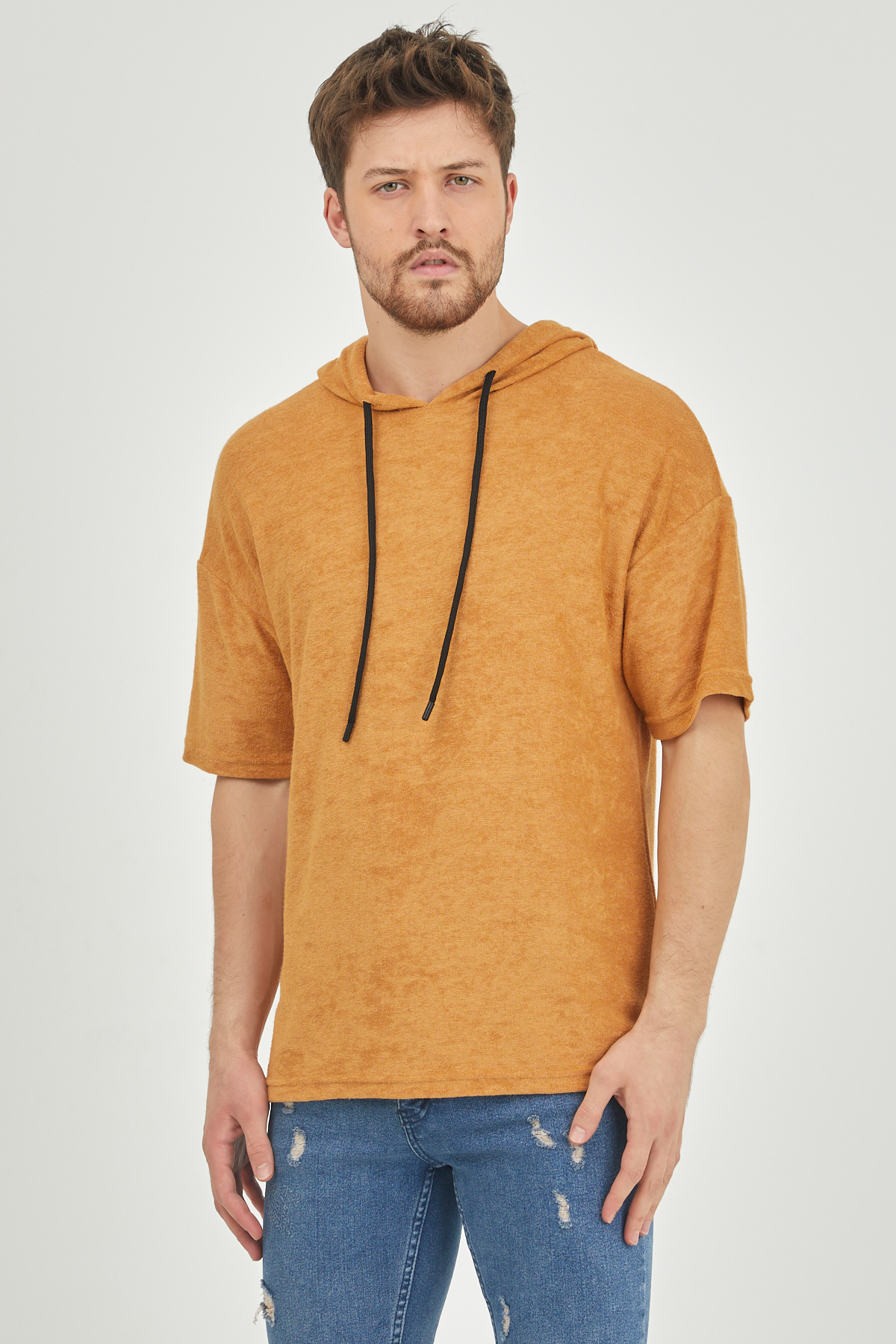 Hardal Kısa Kol Baharlık Kapüşonlu Sweatshirt 1KXE8-44653-37 - 2