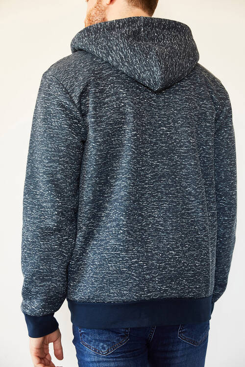 İndigo Kırçıllı Kapüşonlu Şardonlu Slikonlu Üç İplik Fermuarlı Sweat 0YXE8-44072-27 - 1