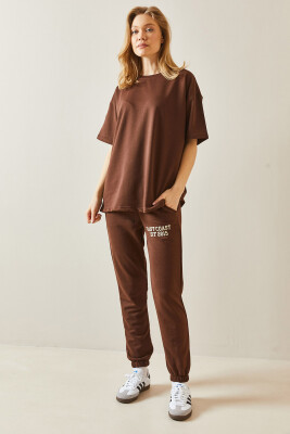 Kahverengi Arkası Yazılı Oversize Eşofman Takımı 5YXK8-48041-18 - 3