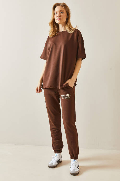 Kahverengi Arkası Yazılı Oversize Eşofman Takımı 5YXK8-48041-18 - 3