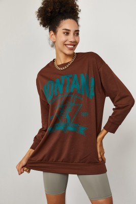 Kahverengi Baskılı Detaylı Kapüşonlü Sweatshirt 3YXK8-47143-18 - 4