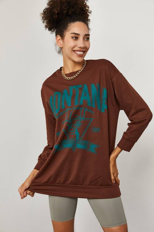 Kahverengi Baskılı Detaylı Kapüşonlü Sweatshirt 3YXK8-47143-18 - 4